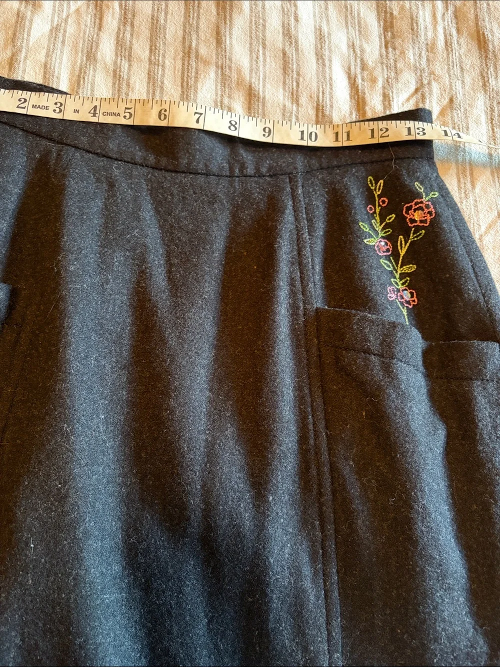 Black Embroidered Pocket A-Line Skirt - Picture 5 of 8